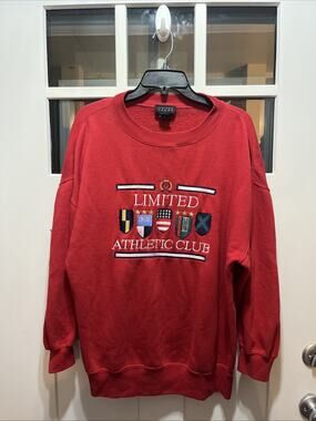 Vintage Limited Long Sleeve Red Sweatshirt Mens Embroidery Medium Size